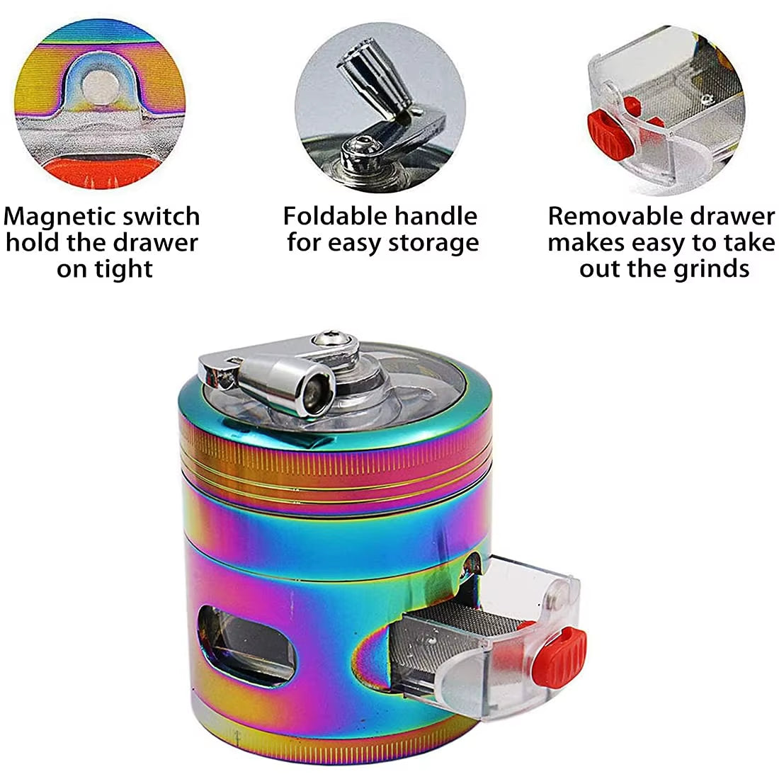 63MM Metal Herb Tobacco Grinder Rainbow Spice Grinder Hand Cranked 4 Layer Cigarette Spice Crusher Smoking Accessories