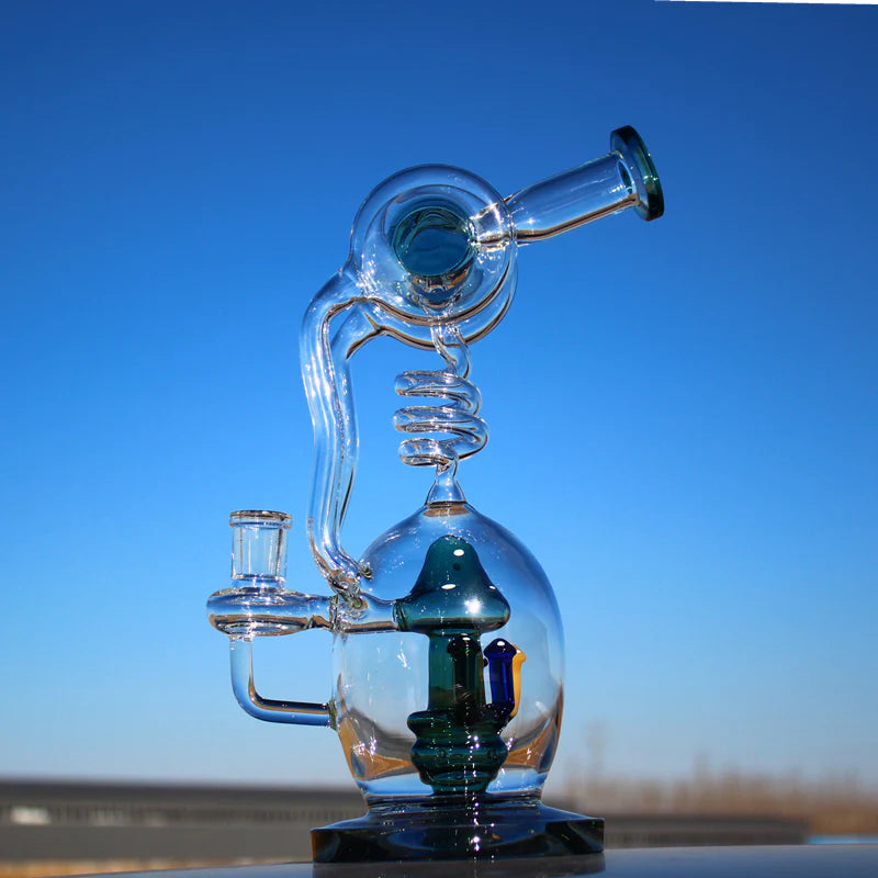 Approx. 11" Spiral Mushroom Recycler Water Pipe W/ Circ Perc