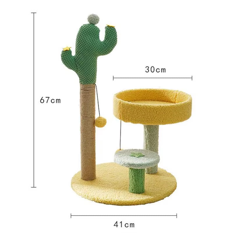 Sisal Cat Tree Cactus Style Cat Tower Kitten Climbing Frame Cute Funny Jumping Platform Sisal Cat Scratching Post Pet Supplies