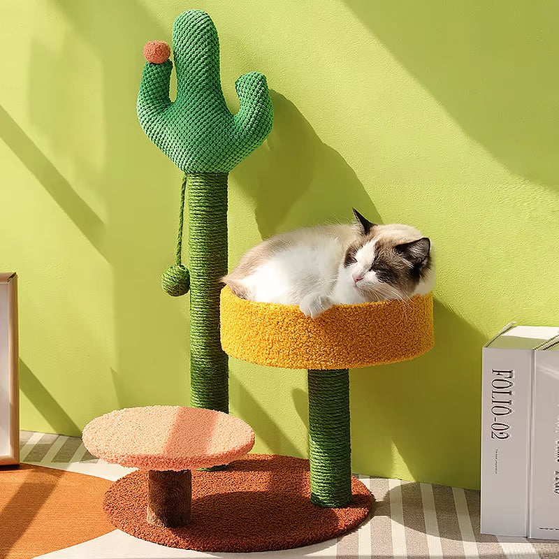 Sisal Cat Tree Cactus Style Cat Tower Kitten Climbing Frame Cute Funny Jumping Platform Sisal Cat Scratching Post Pet Supplies