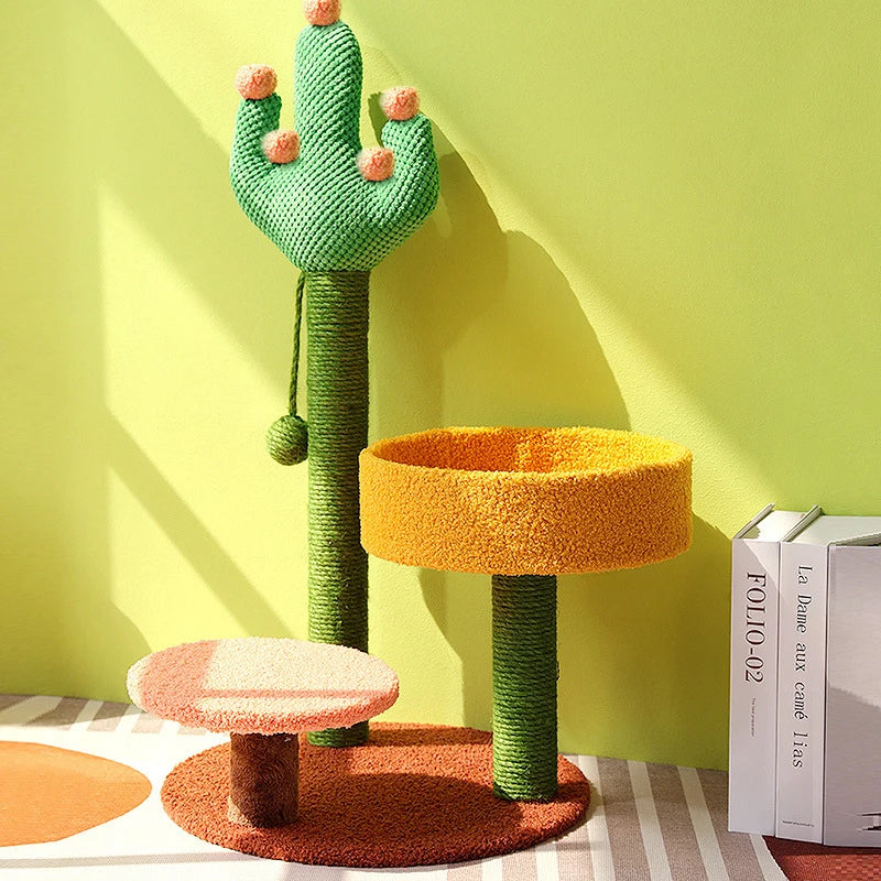 Sisal Cat Tree Cactus Style Cat Tower Kitten Climbing Frame Cute Funny Jumping Platform Sisal Cat Scratching Post Pet Supplies