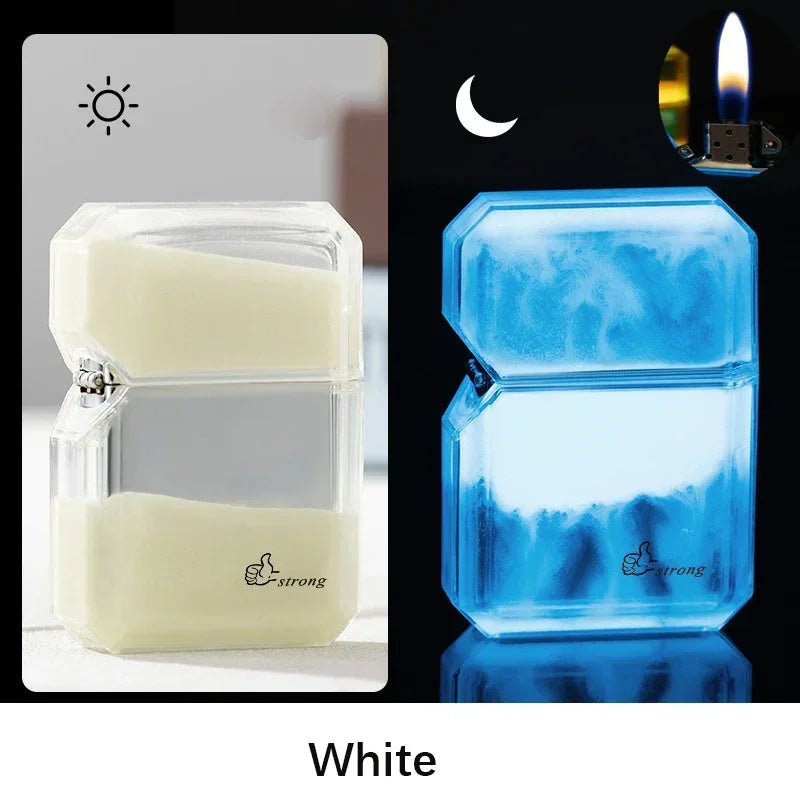 Luminous Quicksand Fluorescent Gas Lighter Windproof Creative Transparent Shell Cigarette Accessories Give Boyfriend Trendy Gift