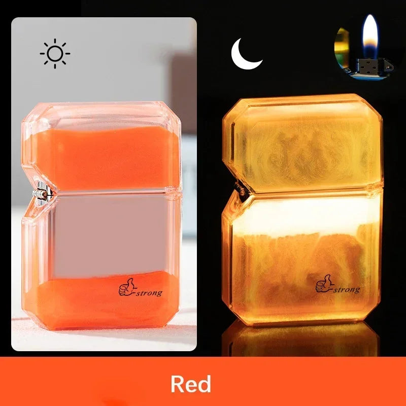 Luminous Quicksand Fluorescent Gas Lighter Windproof Creative Transparent Shell Cigarette Accessories Give Boyfriend Trendy Gift