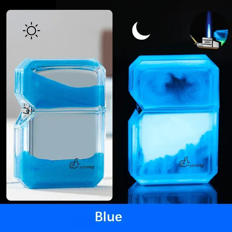 Luminous Quicksand Fluorescent Gas Lighter Windproof Creative Transparent Shell Cigarette Accessories Give Boyfriend Trendy Gift