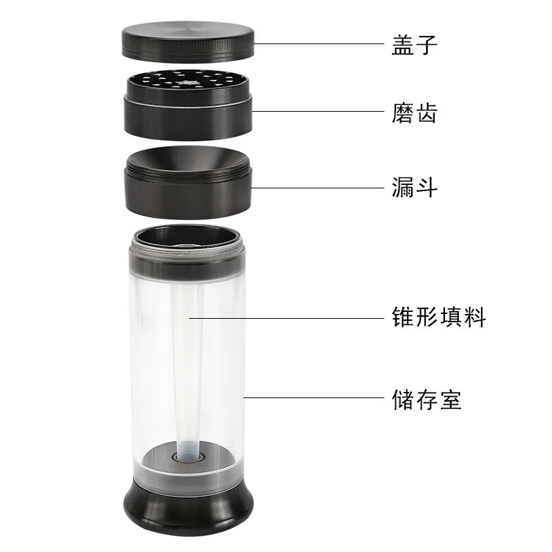 New Conical Filler Grinder 58Mm Zinc Alloy Four Layers with Funnel Storage Room Manual Smoke Grinder