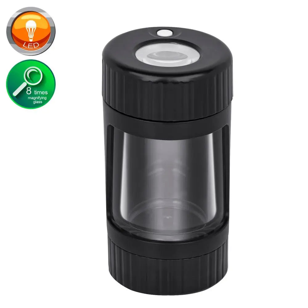 4 in 1 LED Tobacco Storage Jar with Grinder Magnifier Metal Tobacco Pipe Visualization Dampproof Sealed Jar Smoking Accessories