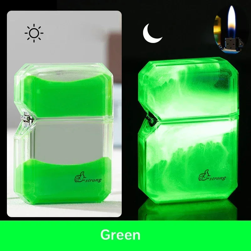 Luminous Quicksand Fluorescent Gas Lighter Windproof Creative Transparent Shell Cigarette Accessories Give Boyfriend Trendy Gift