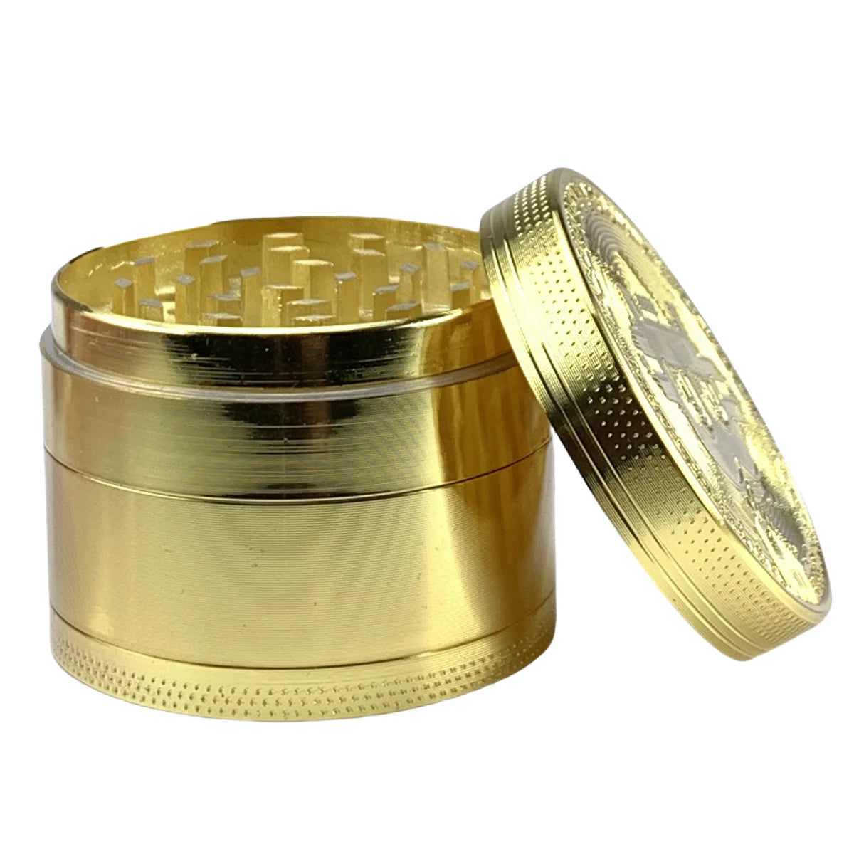 50Mm Bitcoin Gold Herb Grinder 4-Layer Spice Pepper Mill Mortar Metal Grass Raw Tobacco Grinder Smoking Accessories Kitchen Tool