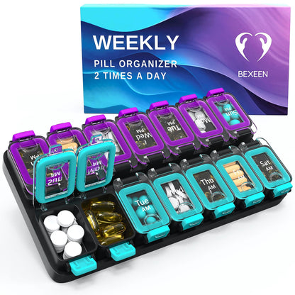 Weekly Pill Organizer 2 Times A Day Airtight Pill Box 7 Day Am Pm Vitamin Case