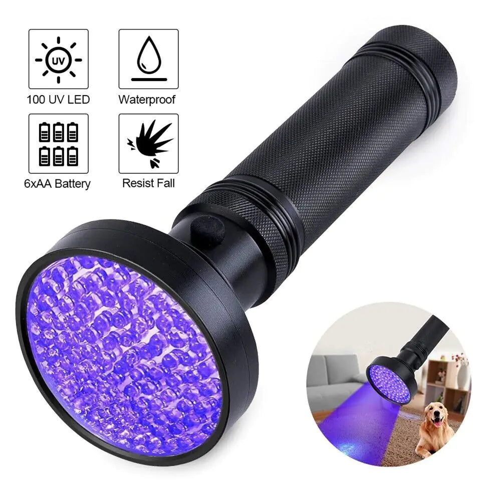 UV Ultraviolet Light 100 LED Flashlight BlackLight 395nM Inspection Lamp Torch